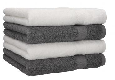Betz Juego de toallas "PREMIUM" de cuadro piezas, color blanco y gris antracita, calidad 470g/m², 4 toallas (50x100 cm)