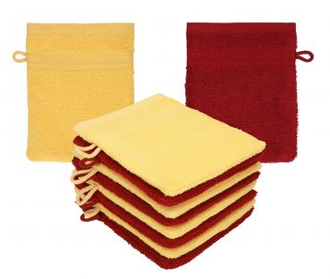Betz set di 10 guanti da bagno PREMIUM 100 % cotone misure 16 x 21 cm giallo miele - rosso rubino