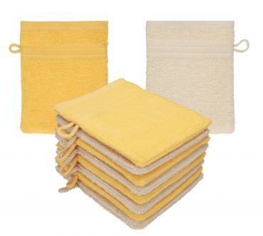 Betz set di 10 guanti da bagno PREMIUM 100 % cotone misure 16 x 21 cm giallo miele - sabbia