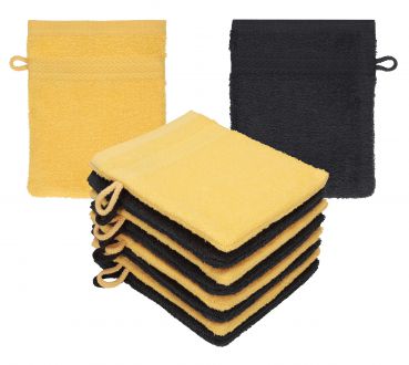 Betz set di 10 guanti da bagno PREMIUM 100 % cotone misure 16 x 21 cm giallo miele - grafite