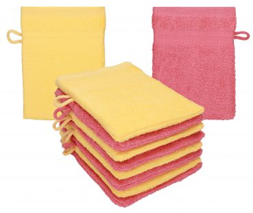 Betz Lot de 10 gants de toilette PREMIUM 100% coton taille 16x21 cm jaune miel - framboise