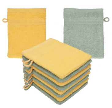 Betz Paquete de 10 manoplas de baño PREMIUM 100% algodón 16x21 cm amarillo miel - verde heno