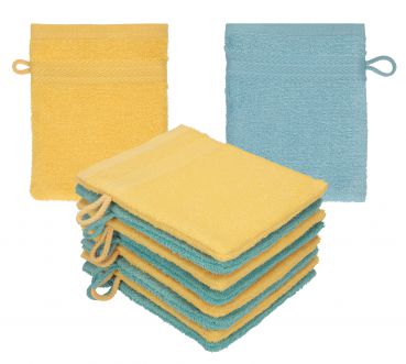 Betz set di 10 guanti da bagno PREMIUM 100 % cotone misure 16 x 21 cm giallo miele - blu oceano