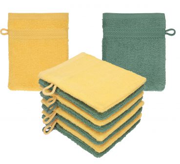 Betz Lot de 10 gants de toilette PREMIUM 100% coton taille 16x21 cm jaune miel - vert sapin