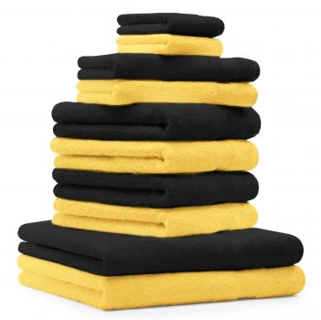 Betz Set di 10 asciugamani Classic-Premium 2 lavette 2 asciugamani per ospiti 4 asciugamani 2 asciugamani da doccia 100 % cotone colore giallo e nero