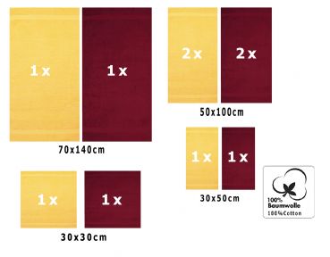 Betz 10 Piece Towel Set CLASSIC 100% Cotton 2 Bath Towels 4 Hand Towels 2 Guest Towels 2 Face Cloths Colour: yellow & dark red