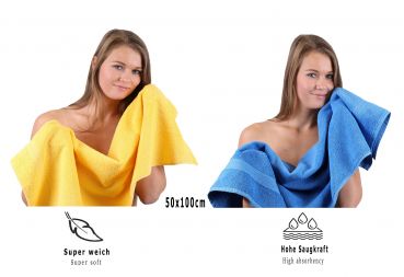 Betz Juego de 10 toallas CLASSIC 100% algodón 2 toallas de baño 4 toallas de lavabo 2 toallas de tocador 2 toallas faciales amarillo y azul celeste
