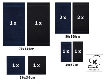 Betz 10 Piece Towel Set CLASSIC 100% Cotton 2 Bath Towels 4 Hand Towels 2 Guest Towels 2 Face Cloths Colour: dark blue & black