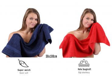 Betz Set di 10 asciugamani Classic-Premium 2 lavette 2 asciugamani per ospiti 4 asciugamani 2 asciugamani da doccia 100 % cotone colore blu scuro e rosso