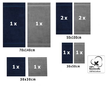 Betz Set di 10 asciugamani Classic-Premium 2 lavette 2 asciugamani per ospiti 4 asciugamani 2 asciugamani da doccia 100 % cotone colore blu scuro e grigio antracite