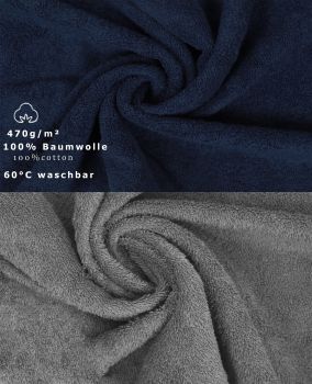 Betz Set di 10 asciugamani Classic-Premium 2 lavette 2 asciugamani per ospiti 4 asciugamani 2 asciugamani da doccia 100 % cotone colore blu scuro e grigio antracite
