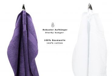 Betz 10 Piece Towel Set CLASSIC 100% Cotton 2 Bath Towels 4 Hand Towels 2 Guest Towels 2 Face Cloths Colour: purple & white