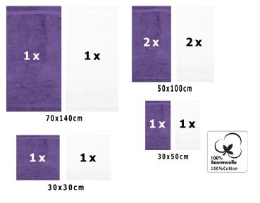 Betz Set di 10 asciugamani Classic-Premium 2 lavette 2 asciugamani per ospiti 4 asciugamani 2 asciugamani da doccia 100 % cotone colore lilla e bianco