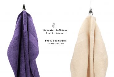 Betz Juego de 10 toallas CLASSIC 100% algodón 2 toallas de baño 4 toallas de lavabo 2 toallas de tocador 2 toallas faciales lila y beige