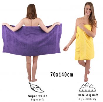 Betz Juego de 10 toallas CLASSIC 100% algodón 2 toallas de baño 4 toallas de lavabo 2 toallas de tocador 2 toallas faciales lila y amarillo
