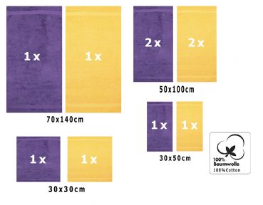 Betz 10-tlg. Handtuch-Set CLASSIC 100% Baumwolle 2 Duschtücher 4 Handtücher 2 Gästetücher 2 Seiftücher Farbe lila und gelb