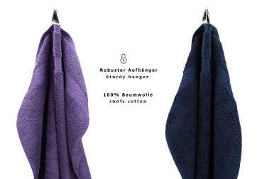 Betz Set di 10 asciugamani Classic-Premium 2 lavette 2 asciugamani per ospiti 4 asciugamani 2 asciugamani da doccia 100 % cotone colore lilla e blu scuro