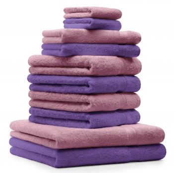 Betz 10 Piece Towel Set CLASSIC 100% Cotton 2 Bath Towels 4 Hand Towels 2 Guest Towels 2 Face Cloths Colour: purple & old rose