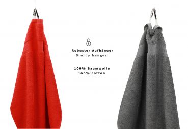 Betz 10-tlg. Handtuch-Set CLASSIC 100%Baumwolle 2 Duschtücher 4 Handtücher 2 Gästetücher 2 Seiftücher Farbe rot und anthrazitgrau