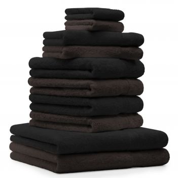 Betz Juego de 10 toallas CLASSIC 100% algodón 2 toallas de baño 4 toallas de lavabo 2 toallas de tocador 2 toallas faciales marrón oscuro y negro
