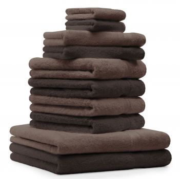 Betz Juego de 10 toallas CLASSIC 100% algodón 2 toallas de baño 4 toallas de lavabo 2 toallas de tocador 2 toallas faciales marrón oscuro y marrón nuez