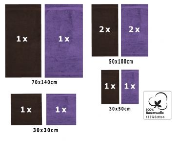 Betz 10 Piece Towel Set CLASSIC 100% Cotton 2 Bath Towels 4 Hand Towels 2 Guest Towels 2 Face Cloths Colour: dark brown & purple