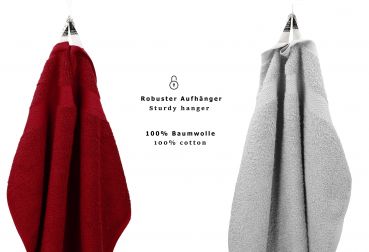 Betz Set di 10 asciugamani Classic-Premium 2 lavette 2 asciugamani per ospiti 4 asciugamani 2 asciugamani da doccia 100 % cotone colore rosso scuro e grigio argento
