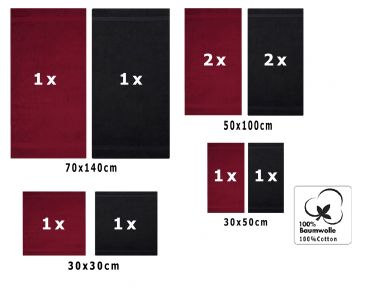 Betz Set di 10 asciugamani Classic-Premium 2 lavette 2 asciugamani per ospiti 4 asciugamani 2 asciugamani da doccia 100 % cotone colore rosso scuro e nero