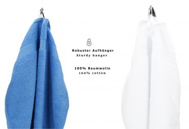 Betz Juego de 10 toallas CLASSIC 100% algodón 2 toallas de baño 4 toallas de lavabo 2 toallas de tocador 2 toallas faciales azul celeste y blanco