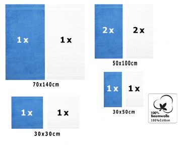 Betz 10 Piece Towel Set CLASSIC 100% Cotton 2 Bath Towels 4 Hand Towels 2 Guest Towels 2 Face Cloths Colour: light blue & white
