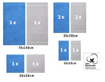 Betz 10-tlg. Handtuch-Set CLASSIC 100%Baumwolle 2 Duschtücher 4 Handtücher 2 Gästetücher 2 Seiftücher Farbe hellblau und silbergrau