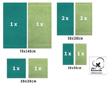 Betz 10-tlg. Handtuch-Set CLASSIC 100% Baumwolle 2 Duschtücher 4 Handtücher 2 Gästetücher 2 Seiftücher Farbe apfelgrün und smaragdgrün