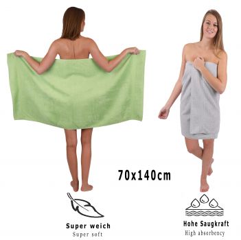 Betz 10 Piece Towel Set CLASSIC 100% Cotton 2 face cloths 2 guest towels 4 hand towels 2 bath towels Colour: apple green & silver grey