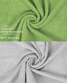 Betz Set di 10 asciugamani Classic-Premium 2 lavette 2 asciugamani per ospiti 4 asciugamani 2 asciugamani da doccia 100 % cotone colore verde mela e grigio argento