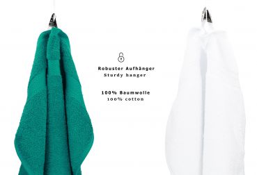 10 uds. Juego de toallas Classic-Premium , color: verde esmeralda y blanco , 2 toallas de cara 30x30, 2 toallas de invitados 30x50, 4 toallas de 50x100, 2 toallas de baño 70x140 cm, de Betz