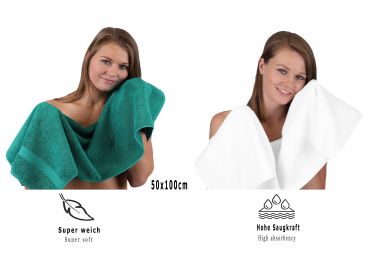 Betz Set di 10 asciugamani Classic-Premium 2 lavette 2 asciugamani per ospiti 4 asciugamani 2 asciugamani da doccia 100 % cotone colore verde smeraldo e bianco