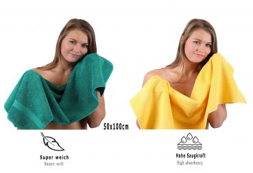 Betz Juego de 10 toallas Classic 100% algodón de color: verde esmeralda y amarillo