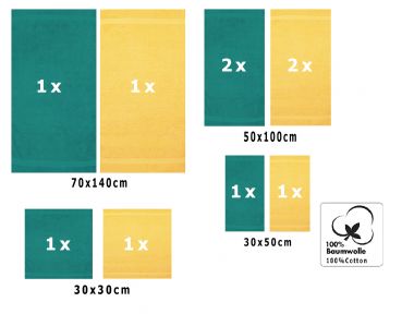 Betz 10-tlg. Handtuch-Set CLASSIC 100% Baumwolle 2 Duschtücher 4 Handtücher 2 Gästetücher 2 Seiftücher Farbe smaragdgrün und gelb