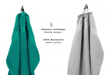 Betz Set di 10 asciugamani Classic-Premium 2 lavette 2 asciugamani per ospiti 4 asciugamani 2 asciugamani da doccia 100 % cotone colore verde smeraldo e grigio argento