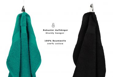 Betz 10-tlg. Handtuch-Set CLASSIC 100% Baumwolle 2 Duschtücher 4 Handtücher 2 Gästetücher 2 Seiftücher Farbe smaragdgrün und schwarz