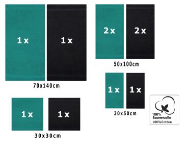 Betz 10-tlg. Handtuch-Set CLASSIC 100% Baumwolle 2 Duschtücher 4 Handtücher 2 Gästetücher 2 Seiftücher Farbe smaragdgrün und schwarz