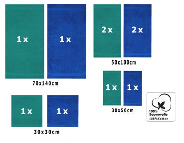 Betz 10-tlg. Handtuch-Set CLASSIC 100% Baumwolle 2 Duschtücher 4 Handtücher 2 Gästetücher 2 Seiftücher Farbe smaragdgrün und royalblau