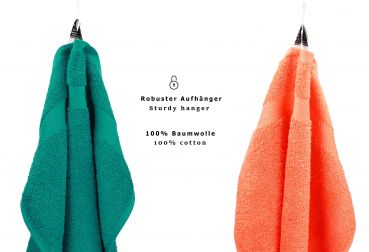 Betz 10-tlg. Handtuch-Set CLASSIC 100% Baumwolle 2 Duschtücher 4 Handtücher 2 Gästetücher 2 Seiftücher Farbe smaragdgrün und orange