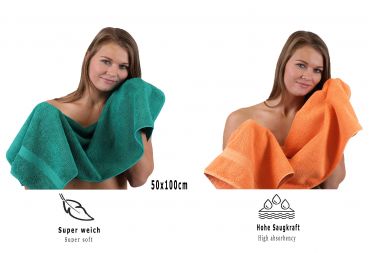 Betz 10 Piece Towel Set CLASSIC 100% Cotton 2 Face Cloths 2 Guest Towels 4 Hand Towels 2 Bath Towels Colour: emerald green & orange