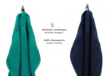 Betz 10-tlg. Handtuch-Set CLASSIC 100% Baumwolle 2 Duschtücher 4 Handtücher 2 Gästetücher 2 Seiftücher Farbe smaragdgrün und dunkelblau