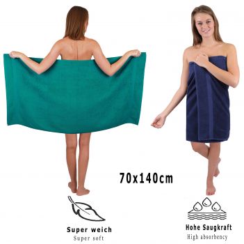 Betz Set di 10 asciugamani Classic-Premium 2 lavette 2 asciugamani per ospiti 4 asciugamani 2 asciugamani da doccia 100 % cotone colore verde smeraldo e blu scuro