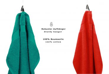 Betz 10-tlg. Handtuch-Set CLASSIC 100% Baumwolle 2 Duschtücher 4 Handtücher 2 Gästetücher 2 Seiftücher Farbe smaragdgrün und rot