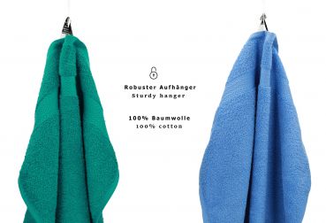 Betz Set di 10 asciugamani Classic-Premium 2 lavette 2 asciugamani per ospiti 4 asciugamani 2 asciugamani da doccia 100 % cotone colore verde smeraldo e azzurro