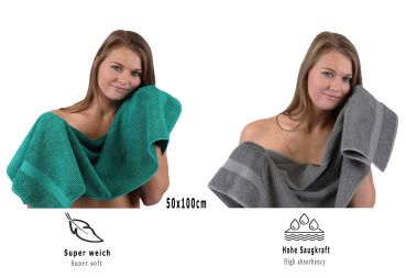 Betz Juego de 10 toallas CLASSIC 100% algodón de color: verde esmeralda y gris antracita