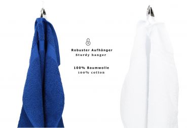 10 uds. Juego de toallas Classic-Premium , color:  azul y blanco , 2 toallas cara 30x30, 2 toallas de invitados 30x50, 4 toallas de 50x100, 2 toallas de baño 70x140 cm